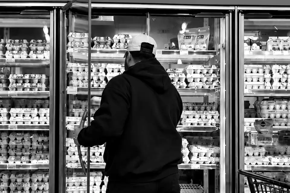 Shayan choosing groceries in a supermarket for a client's nutrition plan